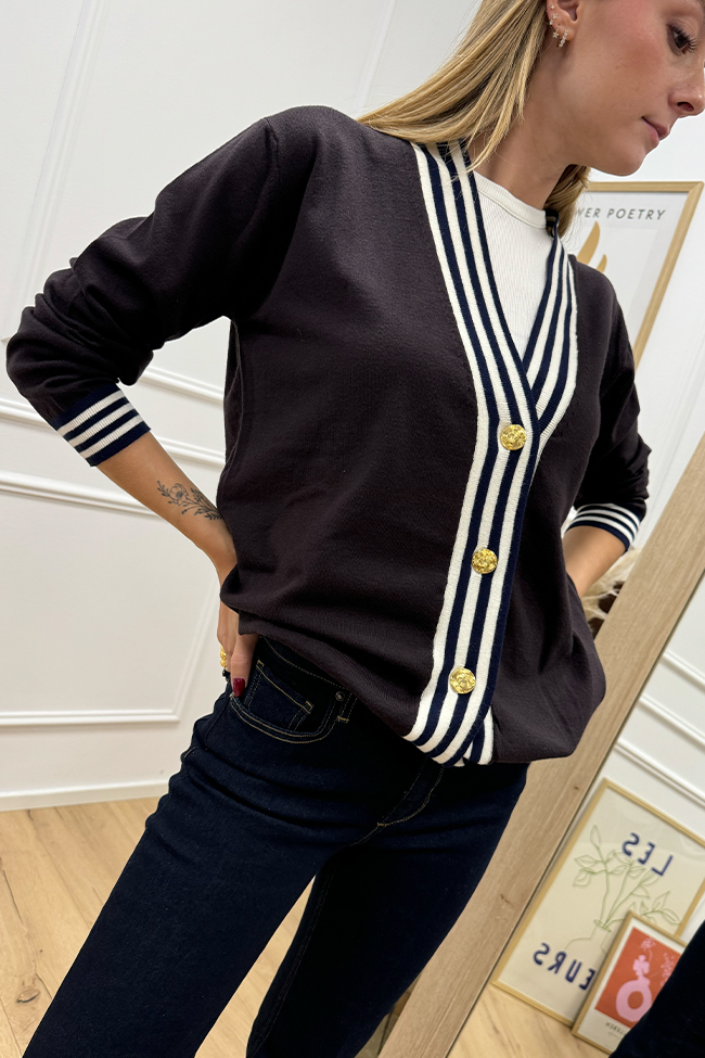 Vicolo - Cardigan moro bande sporty