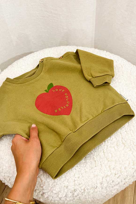 Piupiuchick - Felpa baby unisex verde oliva stampa cuore