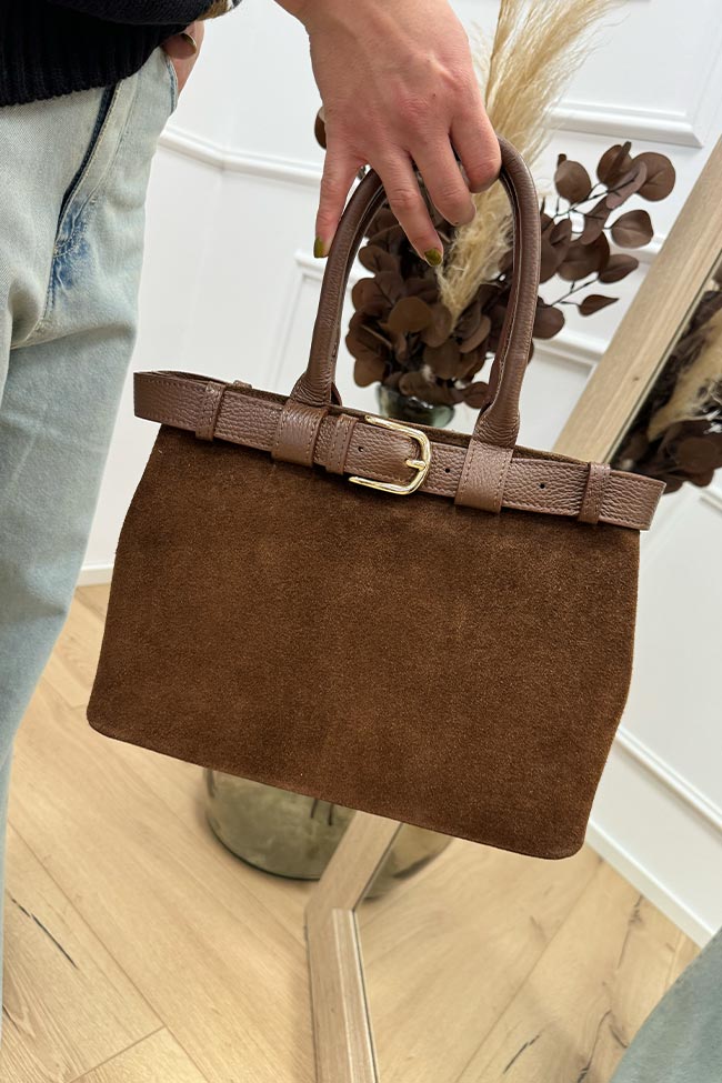 Calibro Shop - Borsa Livia caramello in pelle scamosciata con cintura