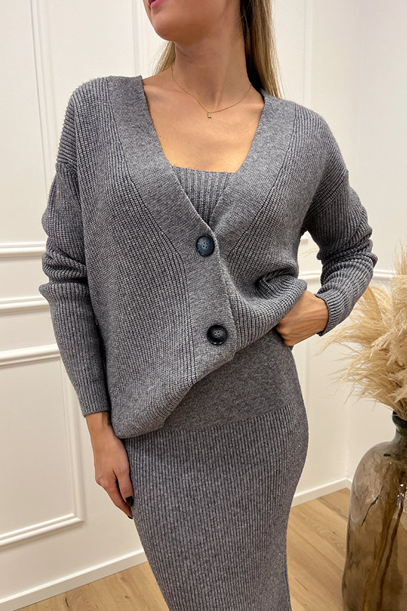 Haveone - Cardigan grigio in viscosa tre bottoni