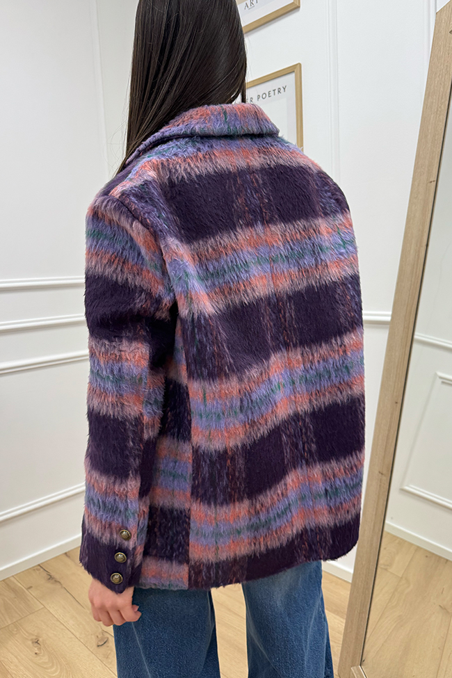 Dixie - Giacca cappotto check melanzana e lilla