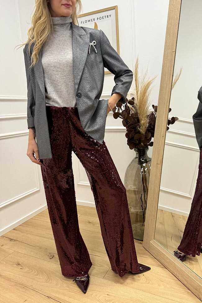 Haveone - Pantaloni in paillettes vino