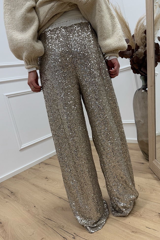 Vicolo - Pantaloni in paillettes platino a palazzo