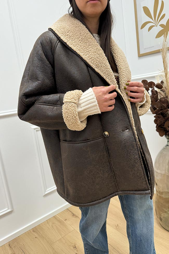 Tensione In - Cappotto montone sciallato moro e beige