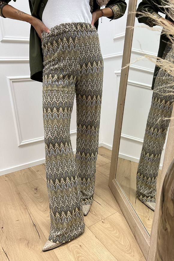 Haveone - Pantaloni stile "Missoni" verde a zampa