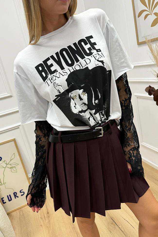 Haveone - T shirt Beyonce con manicotti in pizzo neri