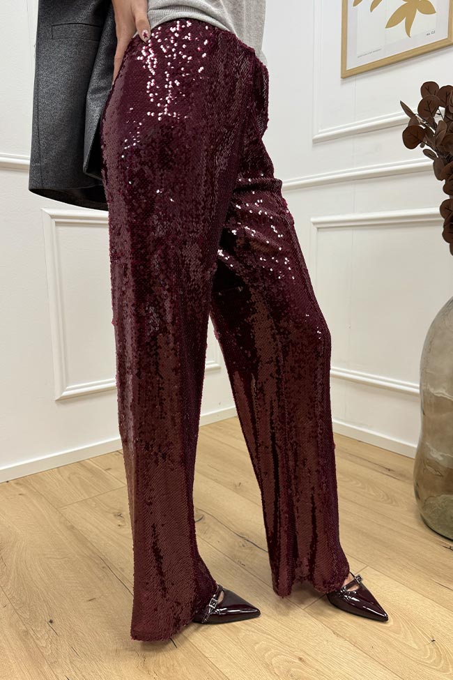 Haveone - Pantaloni in paillettes vino