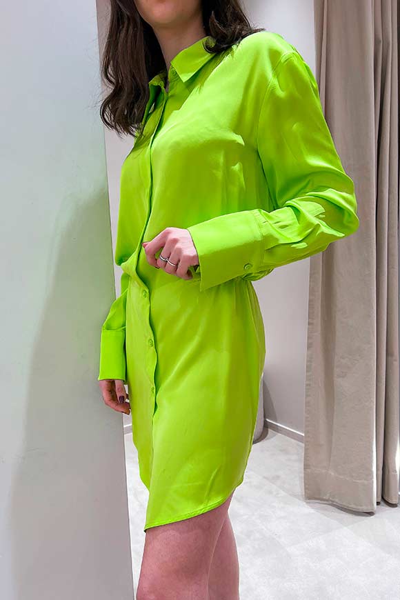 Vicolo - Acid green shirt dress in rounded satin