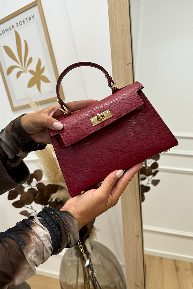 Calibro Shop - Borsa mini Kelly bordeaux in pelle