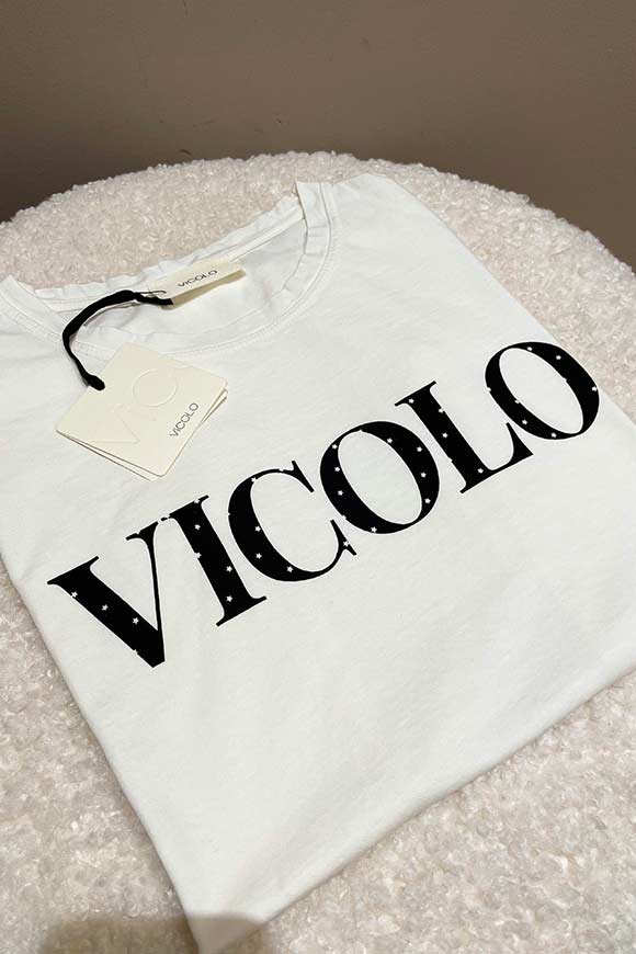 Vicolo - T shirt bianca logo Vicolo stampato nero con stelline