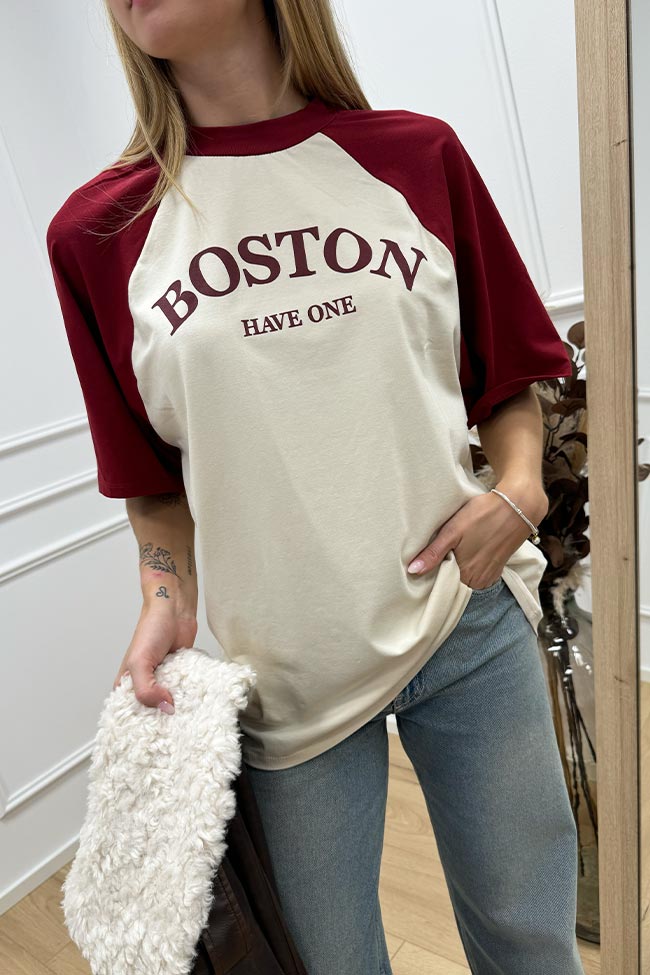 Haveone - T shirt Boston burro e bordeaux