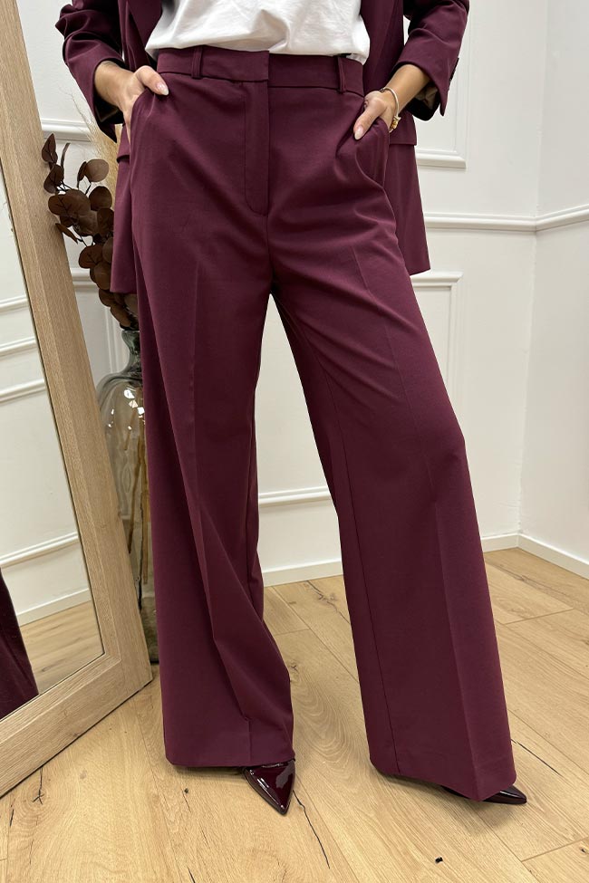 Haveone - Pantaloni basic bordeaux a palazzo