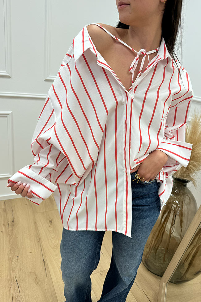 Vicolo - Camicia oversize rigata fragola fiocco sul collo