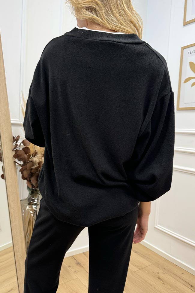 Haveone - Maglia nera scollo a v fit oversize