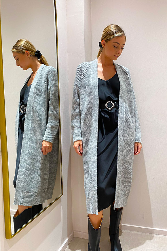 Vicolo - Long gray wool cardigan