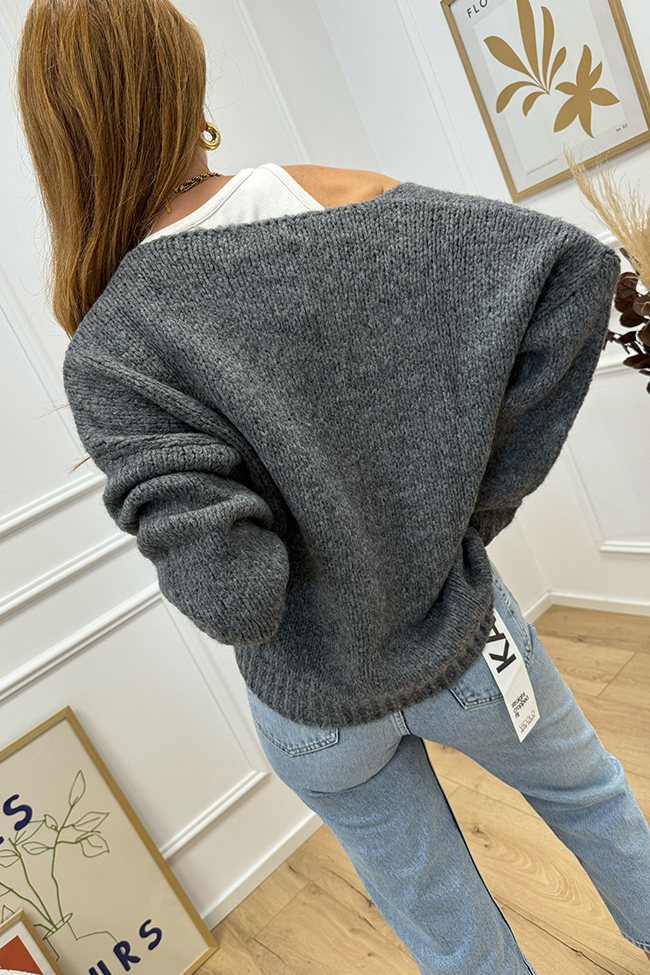 Haveone - Maglione grigio antracite scollo a v misto alpaca