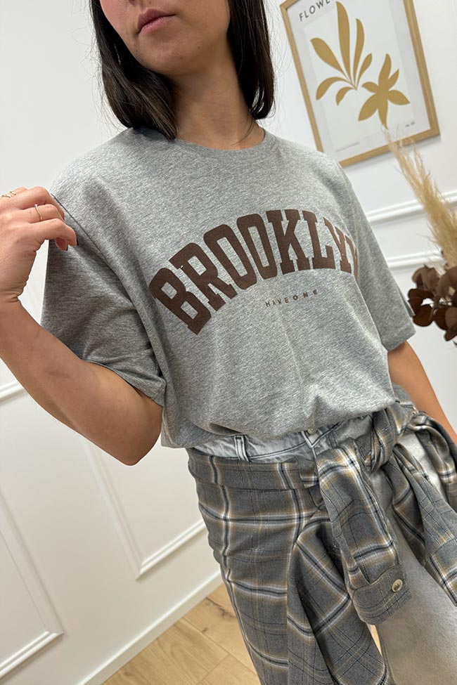 Haveone - T shirt grigia stampa Brooklyn