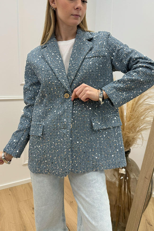 Haveone - Giacca denim con paillettes e rotture