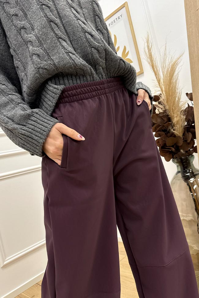 Haveone - Pantaloni bordeaux in ecopelle opaca