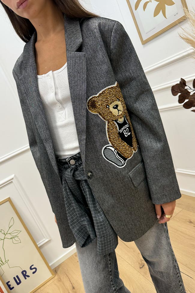 Vicolo - Giacca spigata con patch teddy bouclé