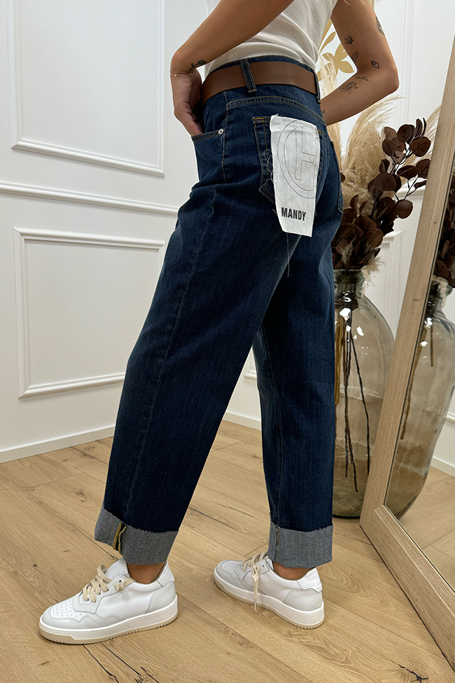 Haveone - Jeans Mandy blu scuro con cintura cuoio