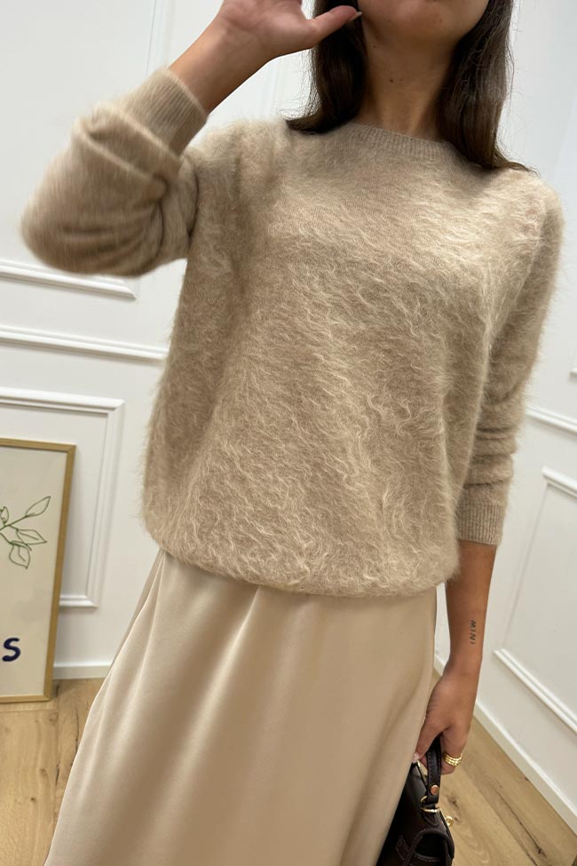 Angela Davis - Maglione beige effetto pelo in cashmere