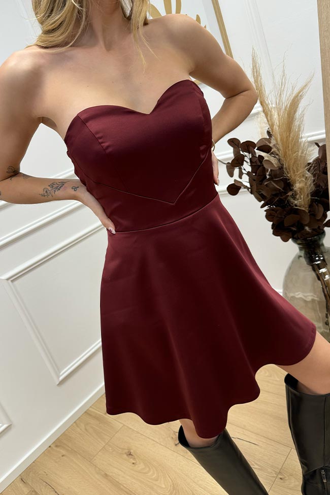 Haveone - Vestito bordeaux scollo a cuore in raso