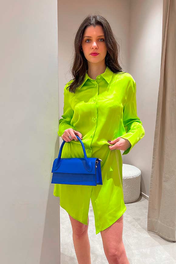 Vicolo - Acid green shirt dress in rounded satin