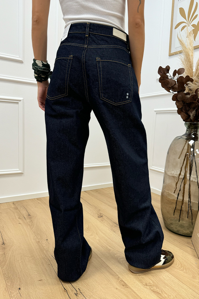 Icon Denim - Jeans Bea vita scesa blu scuro cuciture camel