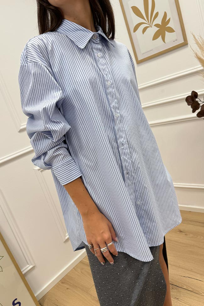 Crispy - Camicia bacchette celeste oversize