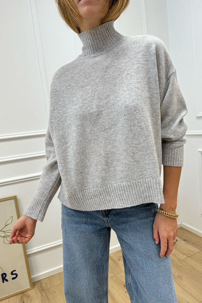 Vicolo - Maglia grigio chiaro collo cratere in cashmere e lana