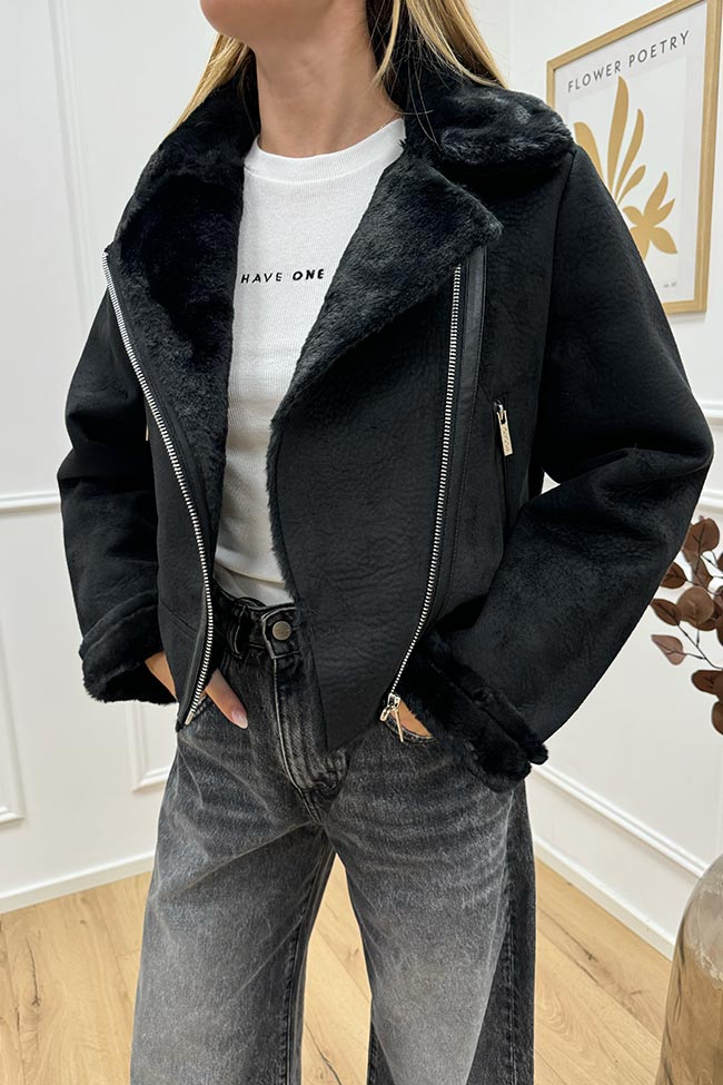 Vicolo - Giacchetto montone shearling nero