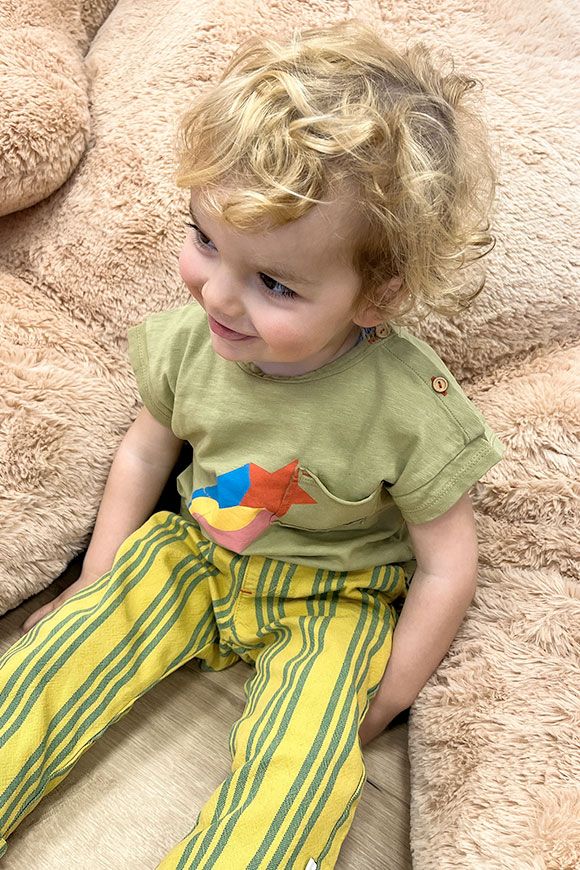 Piupiuchick - Tshirt baby khaki con stampa multicolor