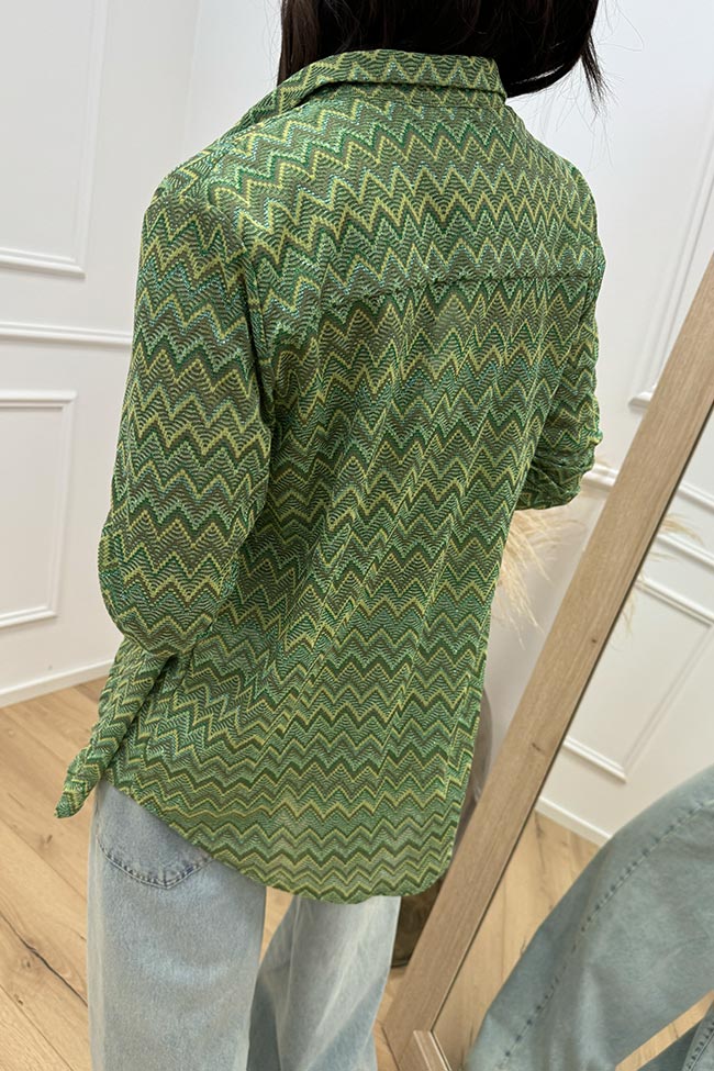 Haveone - Camicia zig zag verde con filo lurex