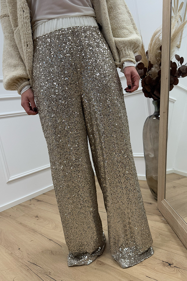 Vicolo - Pantaloni in paillettes platino a palazzo