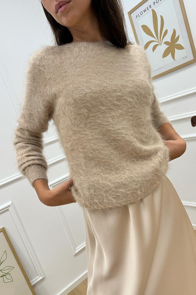 Angela Davis - Maglione beige effetto pelo in cashmere