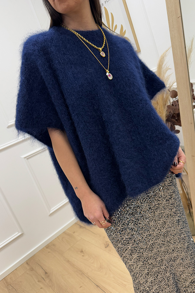 Dixie - Maglia kid mohair mezza manica blu