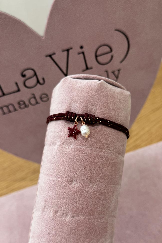 La Vie - Bracciale cordino borgogna charm stella