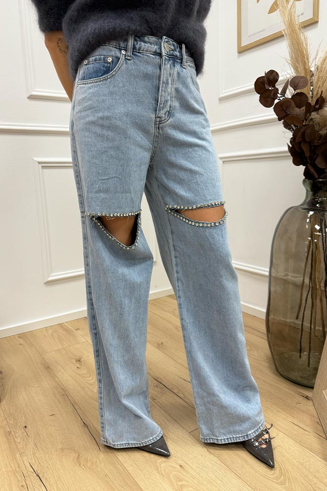 Glamorous - Jeans lavaggio chiaro cut out con strass