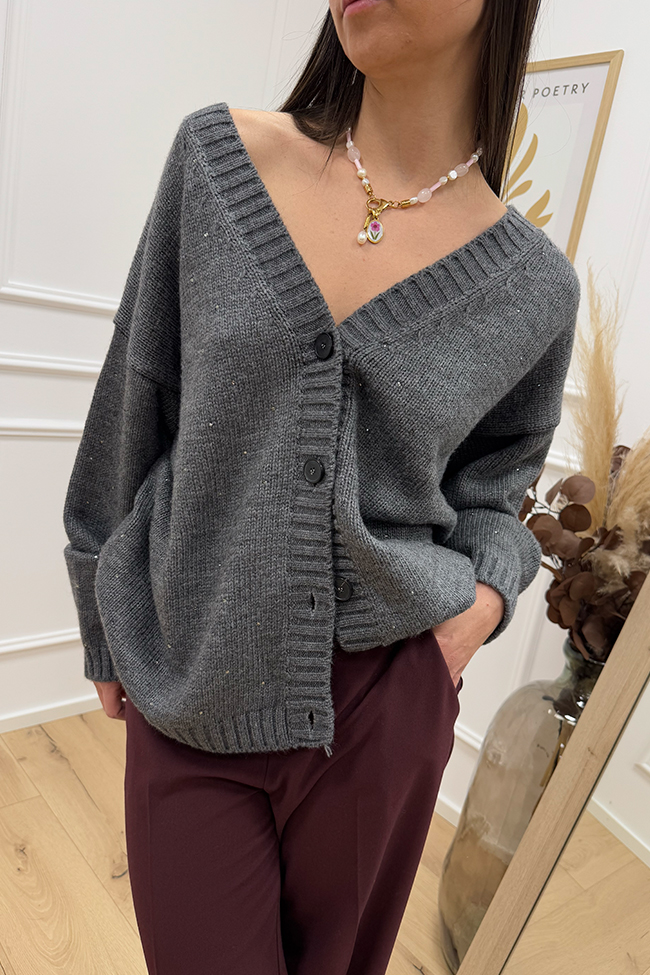 Vicolo - Cardigan over grigio con strass