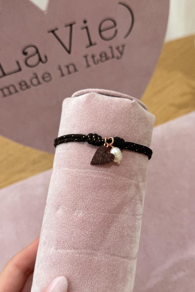 La Vie - Bracciale cordino moro charm cuore