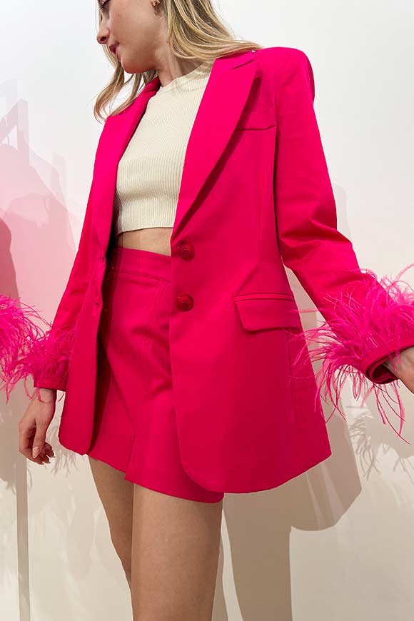 Tensione In - Magenta jacket in cotton gabardine with feathers