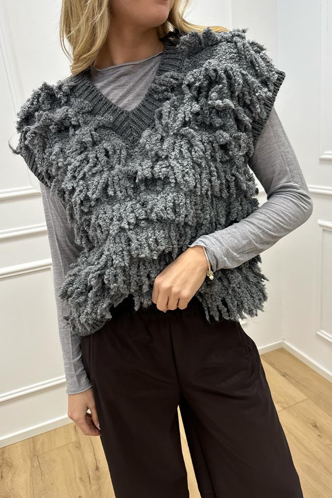 Haveone - Gilet grigio fluffy