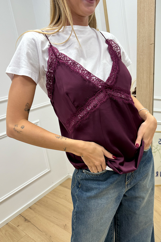 Haveone - T shirt bianca con canotta pizzo vino