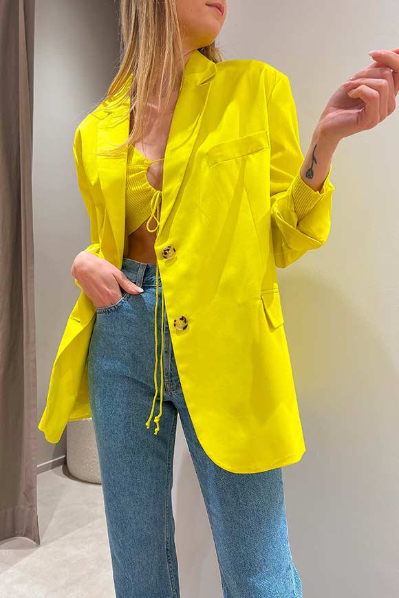 Vicolo - Giacca oversize giallo limone in cotone con bottoni in cocco