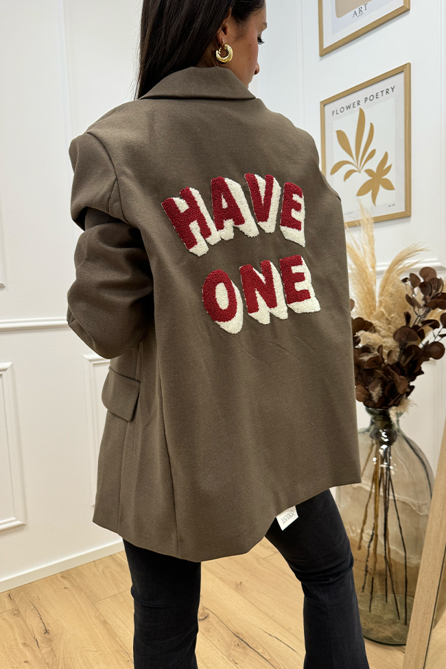 Haveone - Giacca tortora patch logo teddy sul retro