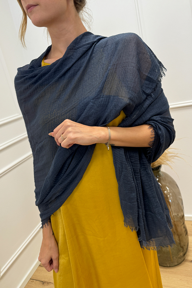 Calibro Shop - Maxi foulard blu in mussola di cotone