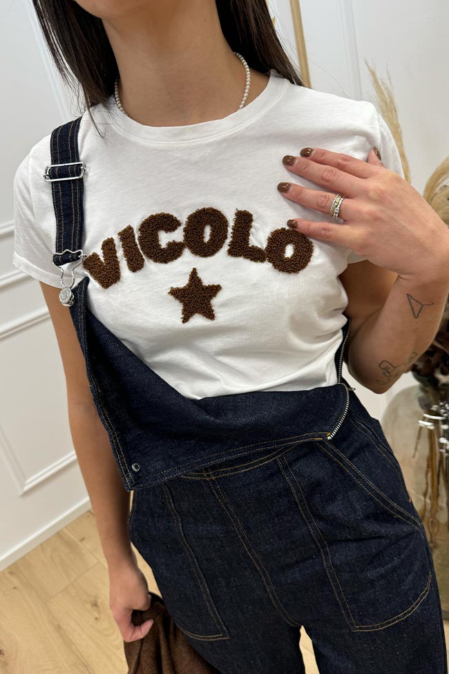 Vicolo - T shirt bianca logo teddy biscotto