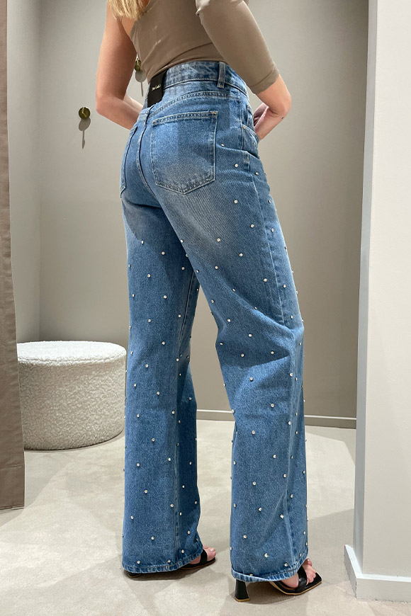 The Lulù - Jeans blu a palazzo con strass