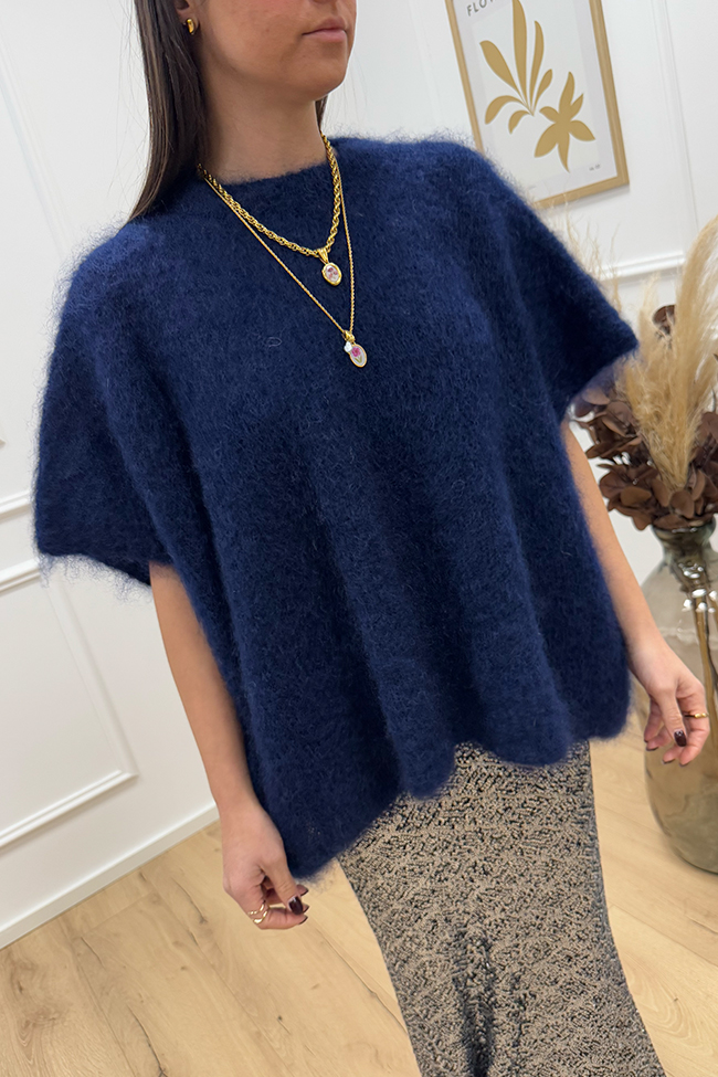 Dixie - Maglia kid mohair mezza manica blu